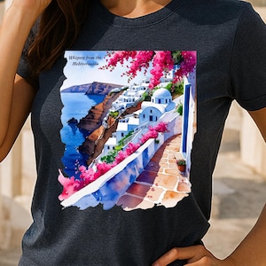 Santorini T-Shirt: Watercolor Greek Island Tee, Mediterranean Travel Shirt