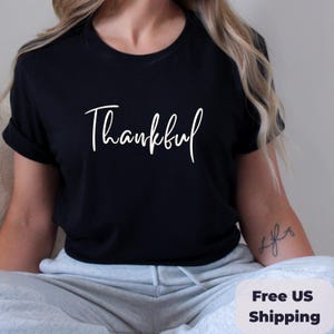 Dankbaar Thanksgiving-shirt | Minimalistisch dankbaarheidsshirt, aangepaste tekst