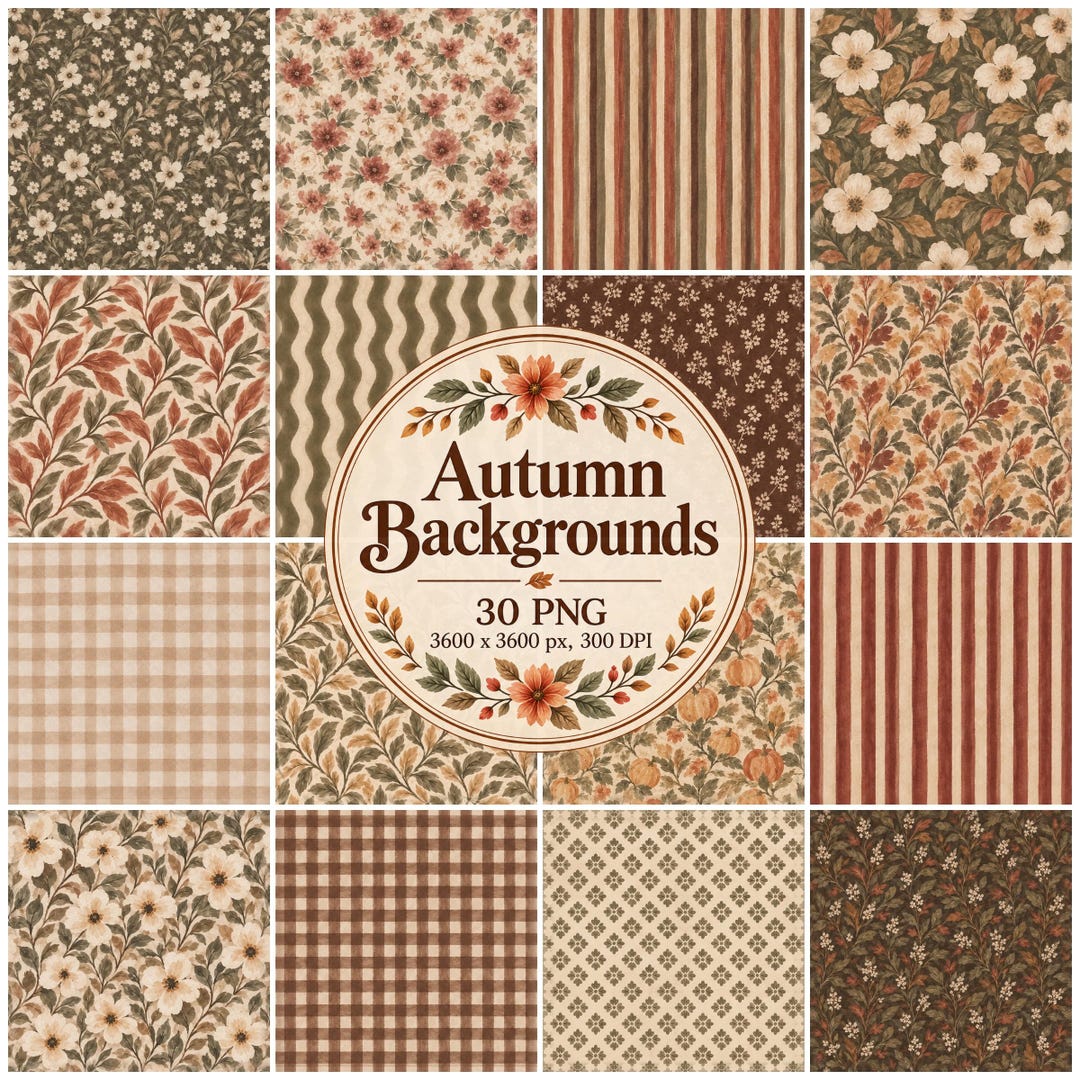 Autumn Digital Paper Pack, Vintage Fall Florals, Seamless Rustic ...