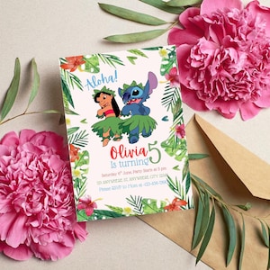 Lilo and Stitch Birthday Invitation, Tropical Hawaiian Theme, Editable Luau Party Invite, Tropical 5th Birthday, Instant Download PDF