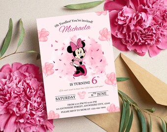 Minnie Mouse 6th Birthday Invitation, Pink Party Theme, Minnie Mouse Birthday Invitation Template, Instant Download PDF, Canva Template