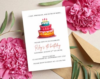 Minimalist Cake Birthday Invitation: Kids 4th Birthday, Editable (Digital Download PDF)