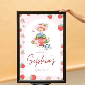 Strawberry Shortcake Birthday Welcome Sign, Editable Girl Birthday Party Decor, Editable Template, Welcome Sign - 18x24, 20x30, 24x36