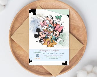 Bearbeitbare Micky Maus Geburtstagseinladung, Disney Themenparty einladen, Micky und Freunde Geburtstag, sofortiger Download PDF, druckbare Kindereinladung