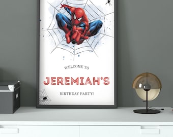Spiderman Birthday Welcome Sign, Superhero Party Decoration, Printable Poster, Boys Birthday Party Decor, Editable PDF, 3 Sizes Included