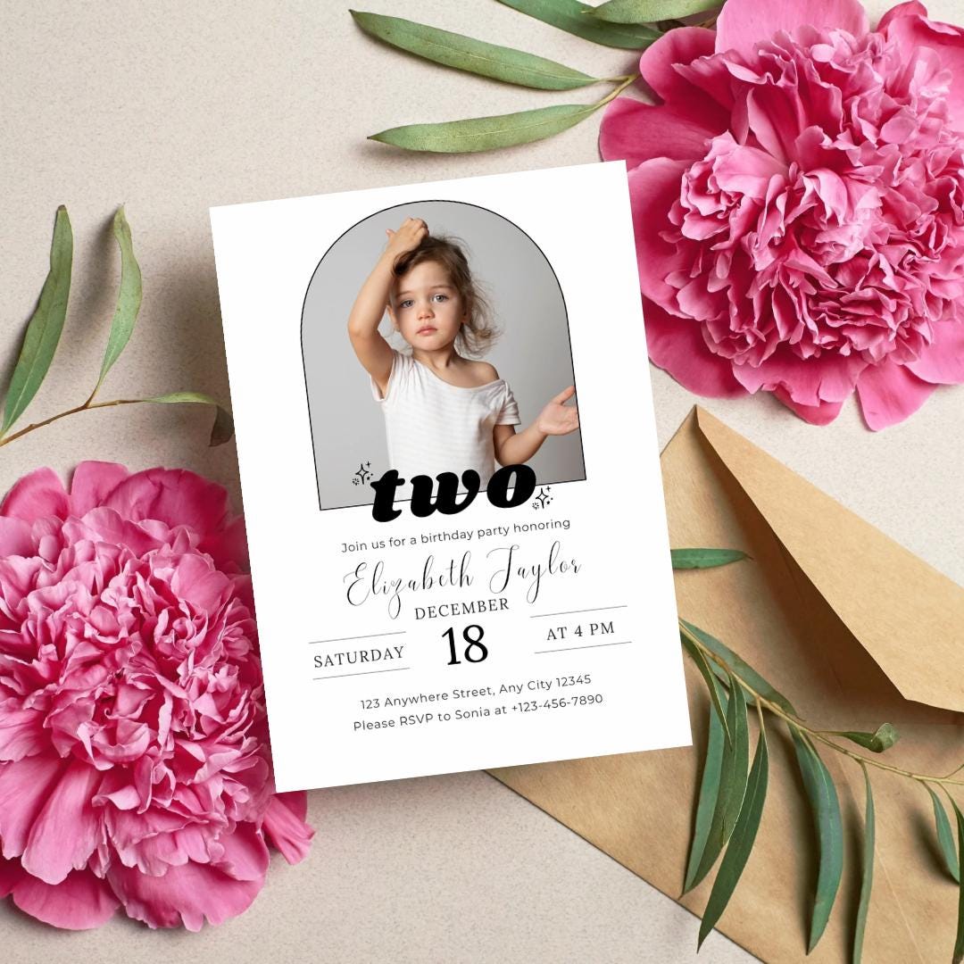 Editable Second Birthday Invitation, Modern Photo Birthday Invitation ...