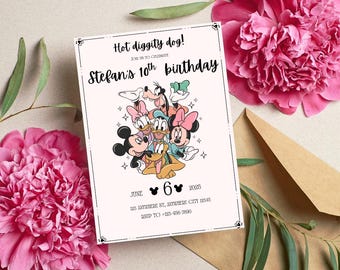 Bearbeitbare Micky Maus Geburtstagseinladung, Disney Themenparty einladen, Micky und Freunde Geburtstag, sofortiger Download PDF, druckbare Kindereinladung
