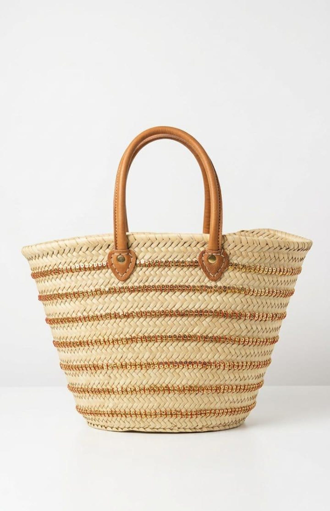Moroccan Straw Tote Bag, Handmade Woven Basket, Leather Handles, Boho ...