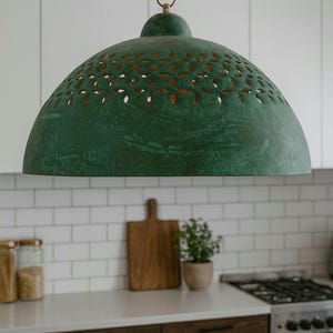 Handcrafted Moroccan Green Pendant Light – Rustic Boho Ceiling Lamp