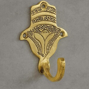 Handmade Brass Hamsa Wall Hook: Moroccan Boho Decor