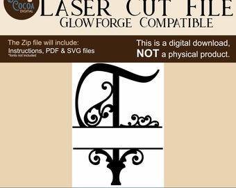 Monograma de filigrana / Letra T / Archivo vectorial / Compatible con Glowforge