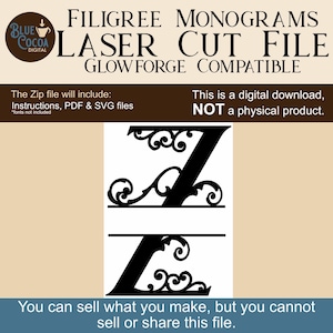 Filigree Monogram | Letter Z | Vector file | Glowforge Compatible