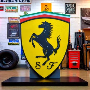 Ferrari Wood Wall Art: Handmade Supercar Logo, Garage Decor