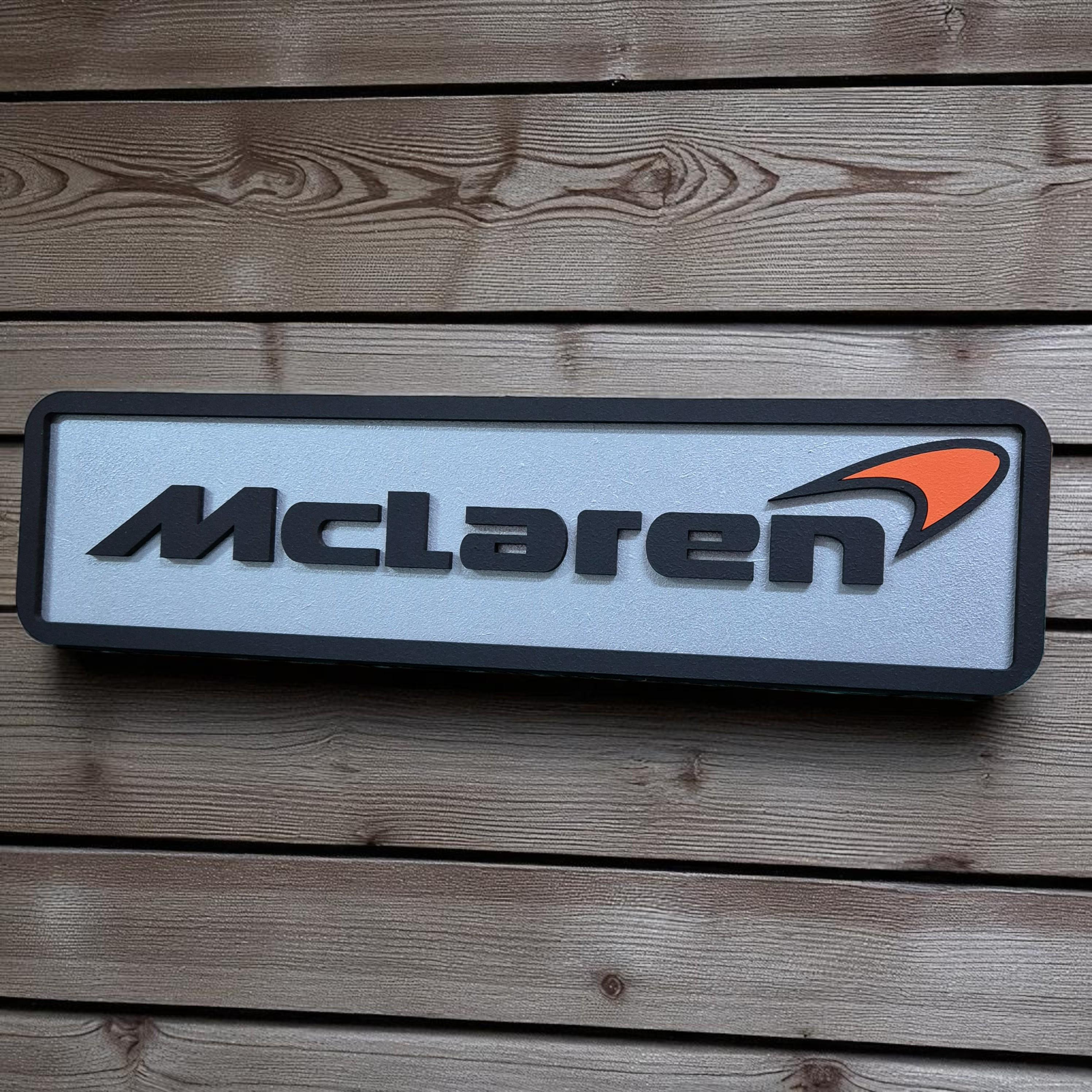 Handmade McLaren Logo Wooden Wall Art: Luxury Garage Decor