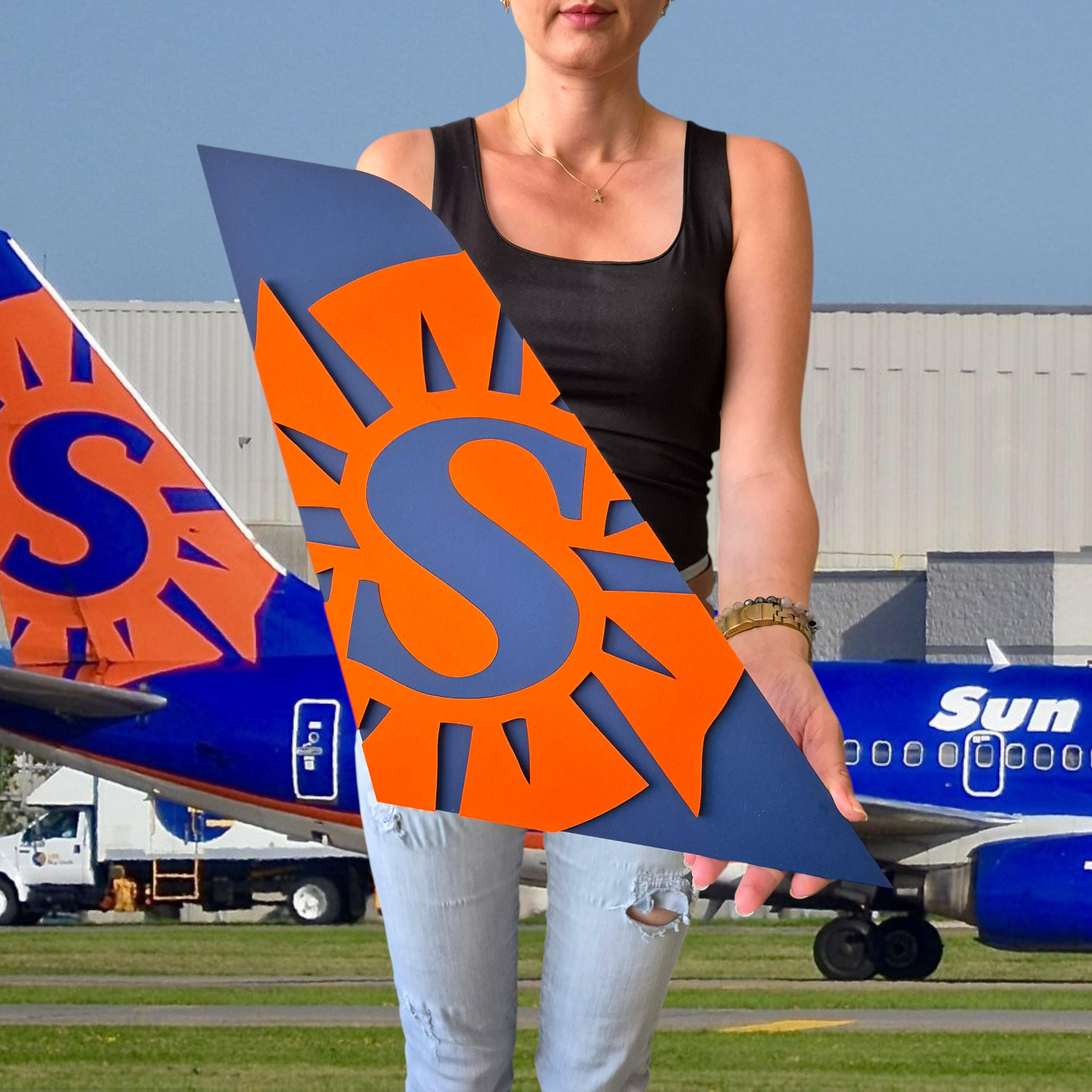 Handmade Sun Country Airlines Tail Art: Wooden Airplane Wall Decor