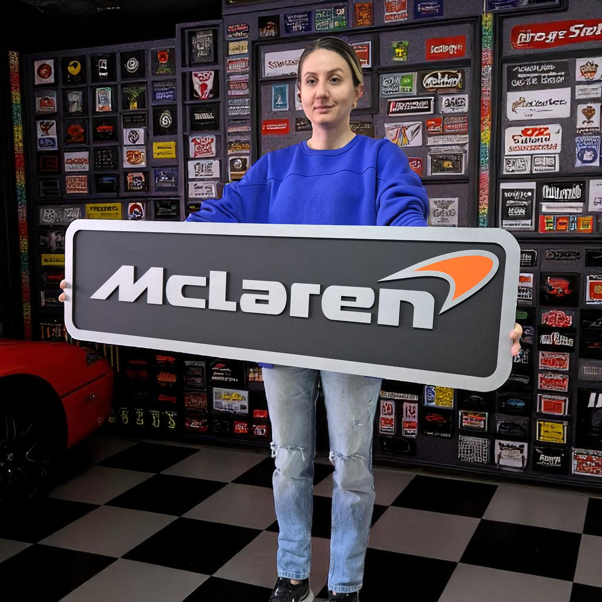 Handmade McLaren Logo Wooden Wall Art: Luxury Garage Decor