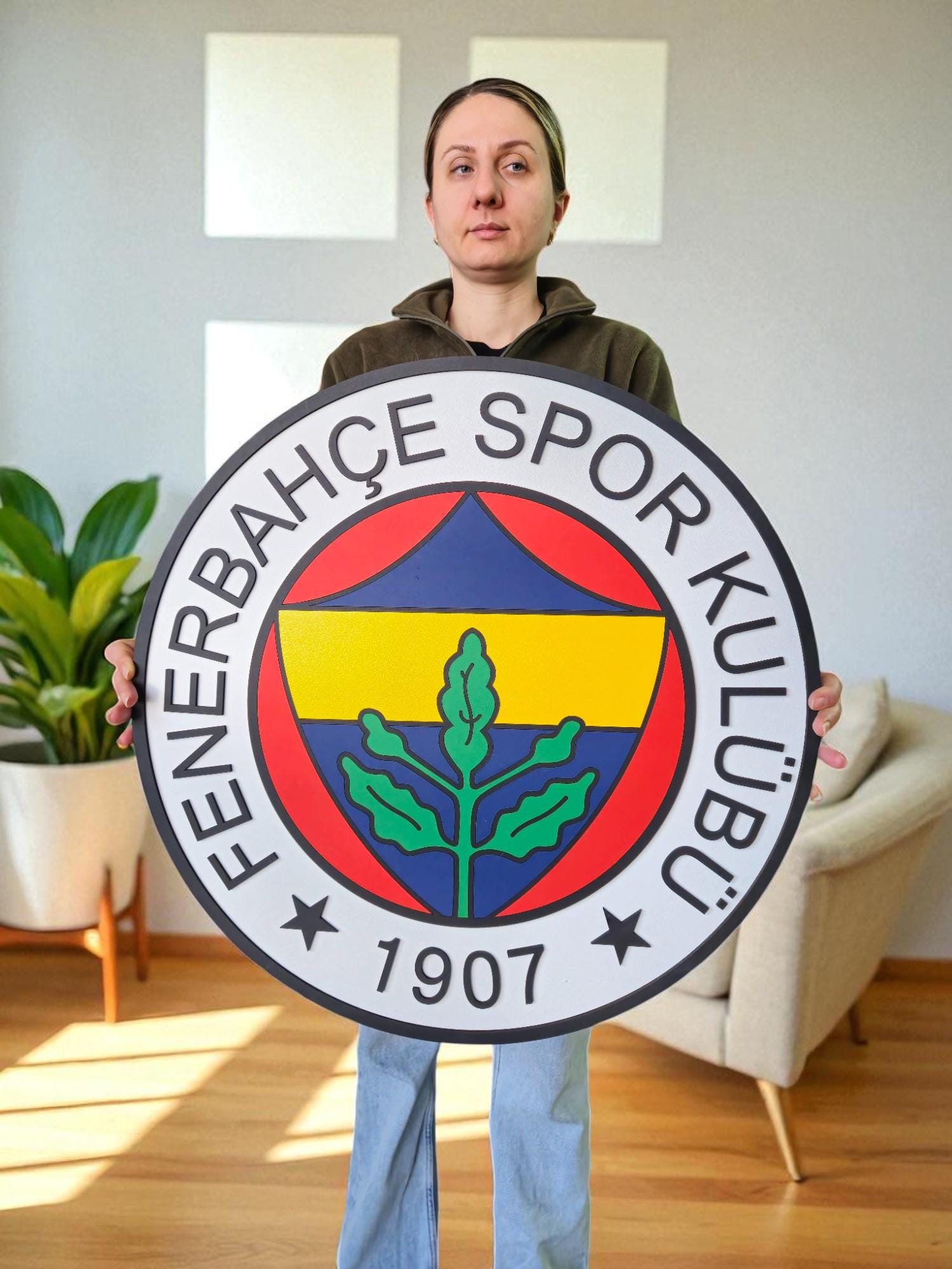 Fenerbahçe Wooden Football Club Logo: Hand-Painted Turkish Sports Decor