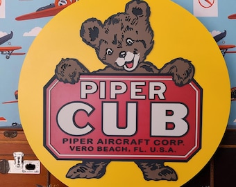 Piper Cub Wooden Logo Wall Art | Vintage Airplane Sign | Classic Aircraft Decor | Pilot Gift | Aviation Wall Hanging for Office