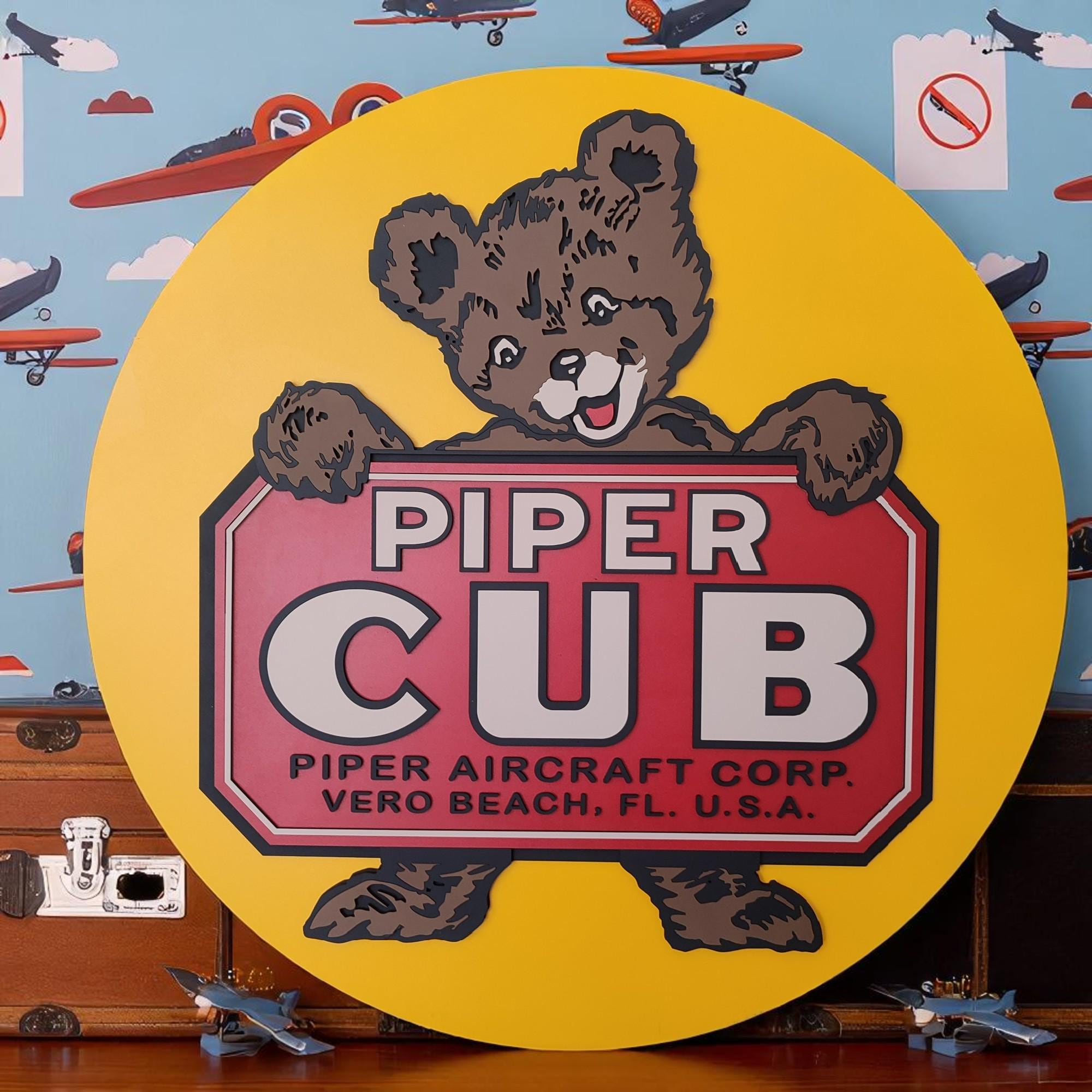 Handmade Piper Cub Wooden Logo: Vintage Aviation Wall Art