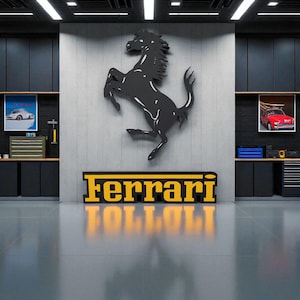 Handmade Ferrari Horse Logo Wood Wall Art: Garage Decor