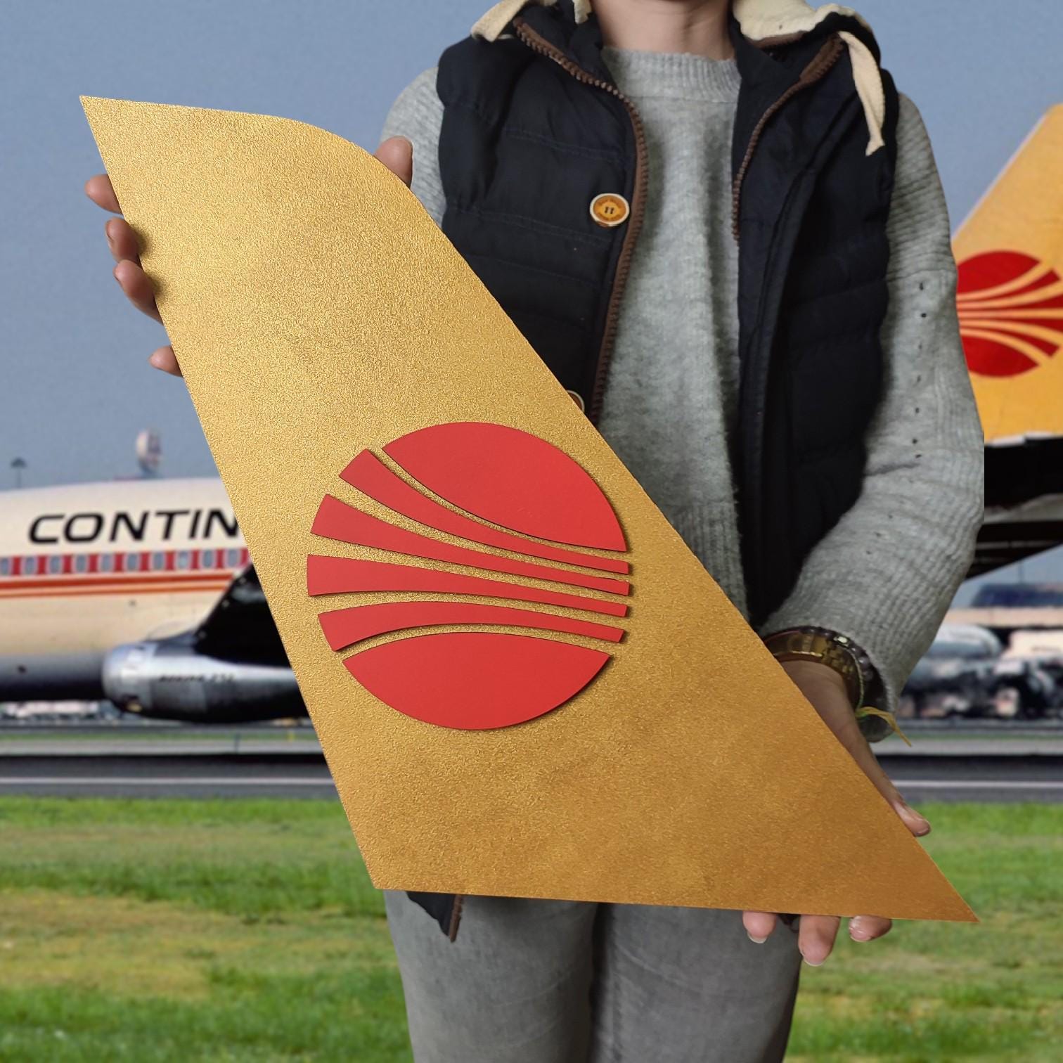 Continental Airlines Tail Art: Hand-Painted Vintage Aviation Decor