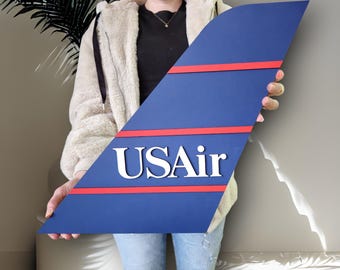 Handmade US Airways Tail Wooden Wall Art: Retro Aviation Decor