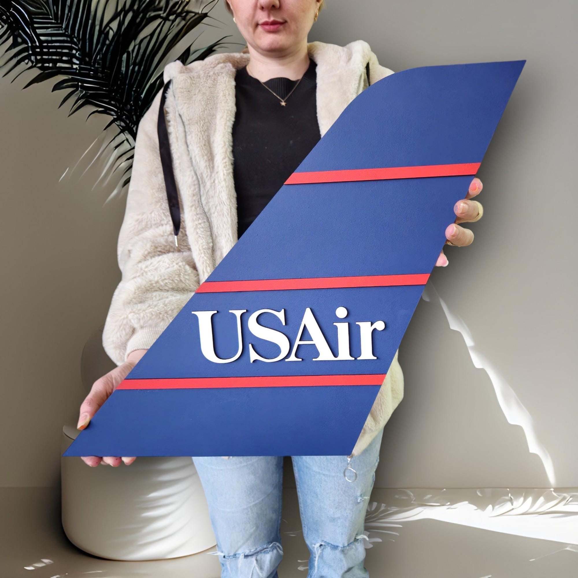 Handmade US Airways Tail Wooden Wall Art: Retro Aviation Decor