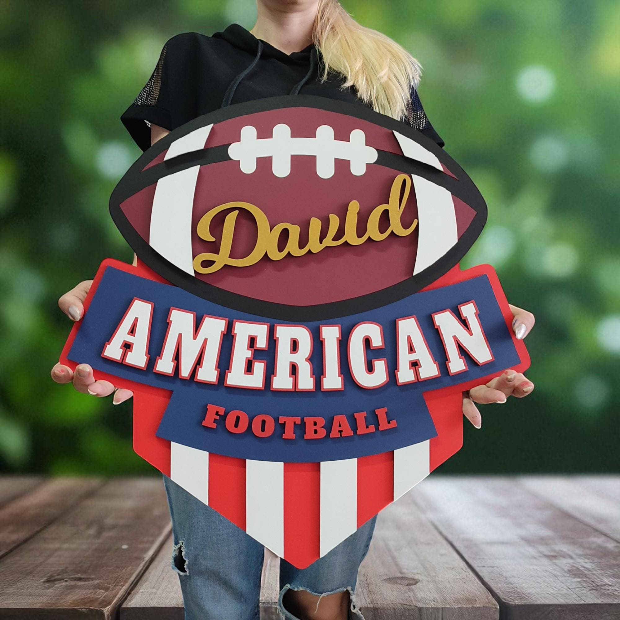 Personalized Football Logo Wooden Sign: NFL Style Man Cave Decor