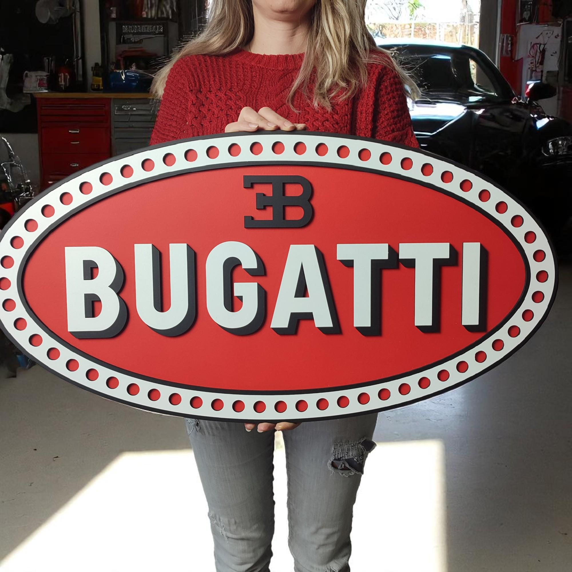 Handmade Bugatti Logo Wooden Wall Art: Luxury Garage Decor