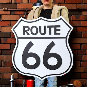Route 66 Wooden Wall Art Sign | Vintage Highway Road Decor | Rustic Garage or Man Cave Gift | Americana Travel Wall Hanging