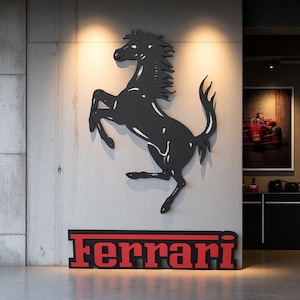 Ferrari Horse Logo Wooden Wall Art: Hand-Painted Supercar Sign