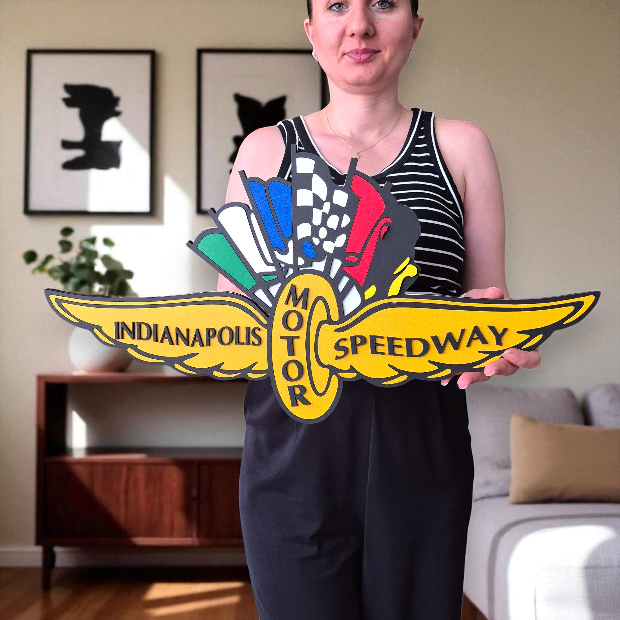 Indianapolis Motor Speedway Wooden Sign: Hand-Painted Racing Track Wall Art