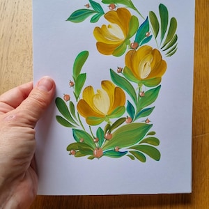 Cartão de aniversário, flores, original pintado à mão