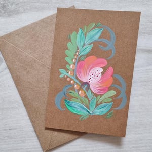 Handgeschilderde bloemenwenskaart – blanco originele kunst – wilde bloemen in acryl – unieke verjaardags- of bedankkaart