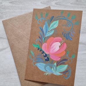 Handgeschilderde bloemenwenskaart – blanco originele kunst – wilde bloemen in acryl – unieke verjaardags- of bedankkaart