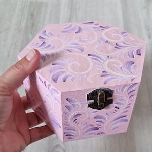 Wooden Jewelry Box – Hand Painted Floral Keepsake Storage – Unique Gift – Folk Art Decor – Custom Color Option