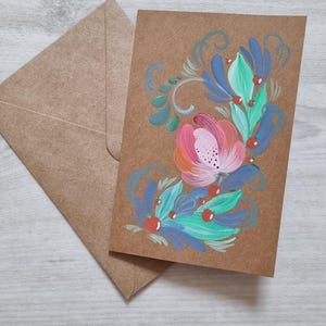 Handgeschilderde bloemenwenskaart – blanco originele kunst – wilde bloemen in acryl – unieke verjaardags- of bedankkaart