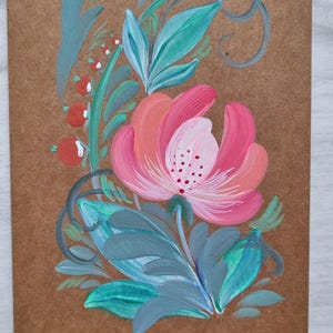 Cartão de felicitações floral pintado à mão – Arte original em branco – Flores silvestres em acrílico – Cartão exclusivo de aniversário ou agradecimento