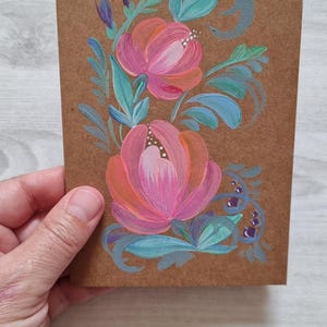 Handgeschilderde bloemenwenskaart – blanco originele kunst – wilde bloemen in acryl – unieke verjaardags- of bedankkaart
