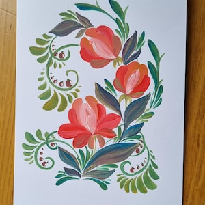 手描きの花のグリーティングカード、誕生日カード、花、オリジナルのアクリル手描き