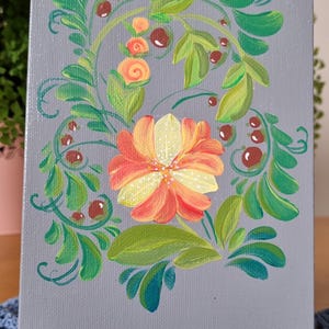 Original Floral Mini Painting on Canvas 10x15 cm, Small Wall Art, Hand-Painted Acrylic Artwork, Unique Gift, Botanical Decor