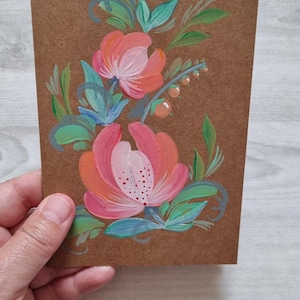 Handgeschilderde bloemenwenskaart – blanco originele kunst – wilde bloemen in acryl – unieke verjaardags- of bedankkaart