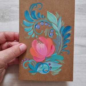 Handgeschilderde bloemenwenskaart – blanco originele kunst – wilde bloemen in acryl – unieke verjaardags- of bedankkaart
