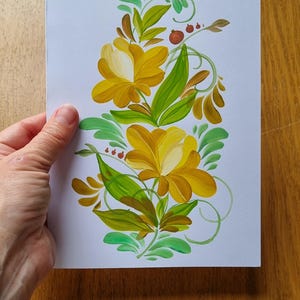 Cartão de felicitações floral pintado à mão, cartão de aniversário, flores, acrílico original pintado à mão