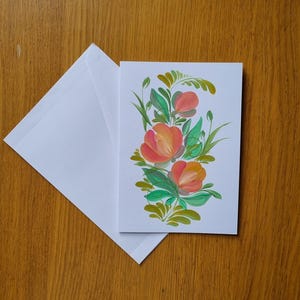 Cartão de felicitações floral pintado à mão, cartão de aniversário, flores, acrílico original pintado à mão