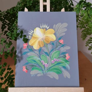 Original Floral Mini Painting on Canvas 20x15 cm, Small Wall Art, Hand-Painted Acrylic Artwork, Unique Gift, Botanical Decor