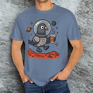 Pigeon Shirts Comfort Colors Cosmic Pigeon Unisex Coffee Shirt Funny Bird Shirt Gift for Space Lovers Unique Quirky Design Pigeon Lover Gift