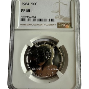 1964 Kennedy Half Dollar, PF 68 graded by NGC: 90% Silver