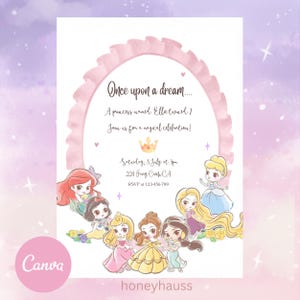 Digital Birthday Invitation, Disney Princess Birthday Invitation, First Birthday Party, Printable Invitation, Evite Template