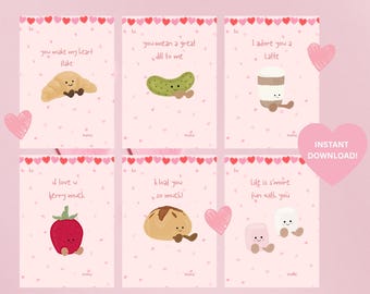 Funny Food Jellycat woordspeling Valentijnsdagkaarten, afdrukbare minikaartbundel (digitale download A4)